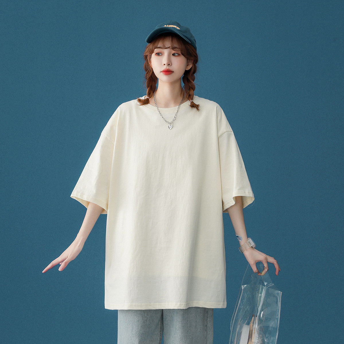 Oversized Cotton T-Shirt with Round Neck