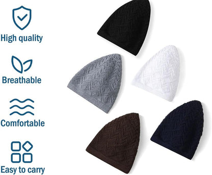 5Pcs Men'S Muslim Kufi Hat - Cotton Islam Prayer Cap, Muslim Crochet Hat, Islamic Gift for Ramadan